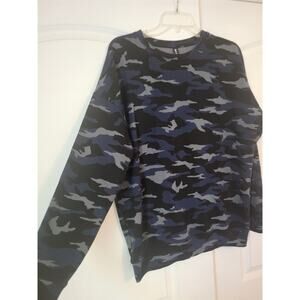 Athleta Blue Camouflage Camo Super Soft Crew Neck Pullover Shirt Sweater M